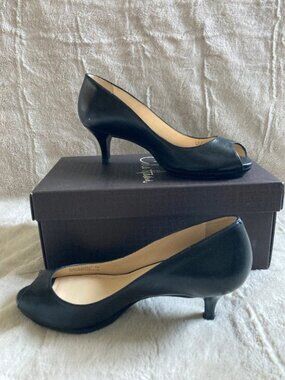 Cole Haan Black Peep-Toe Kitten Heel Pumps